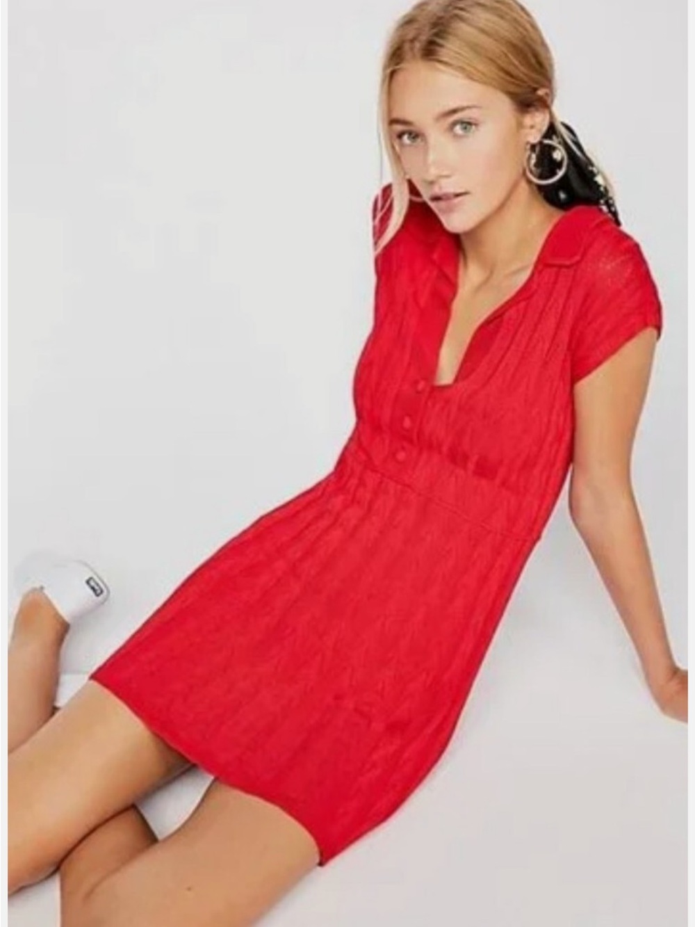 Free People Red Ribbed Polo Midi Dress size M